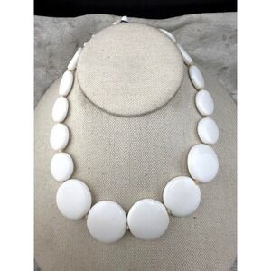 Vintage Milk Glass Necklace Huge Flat Beads 15"